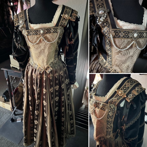 Medieval Renaissance Black and Gold OOAK Professionally Made Dress - Picture 3 of 16